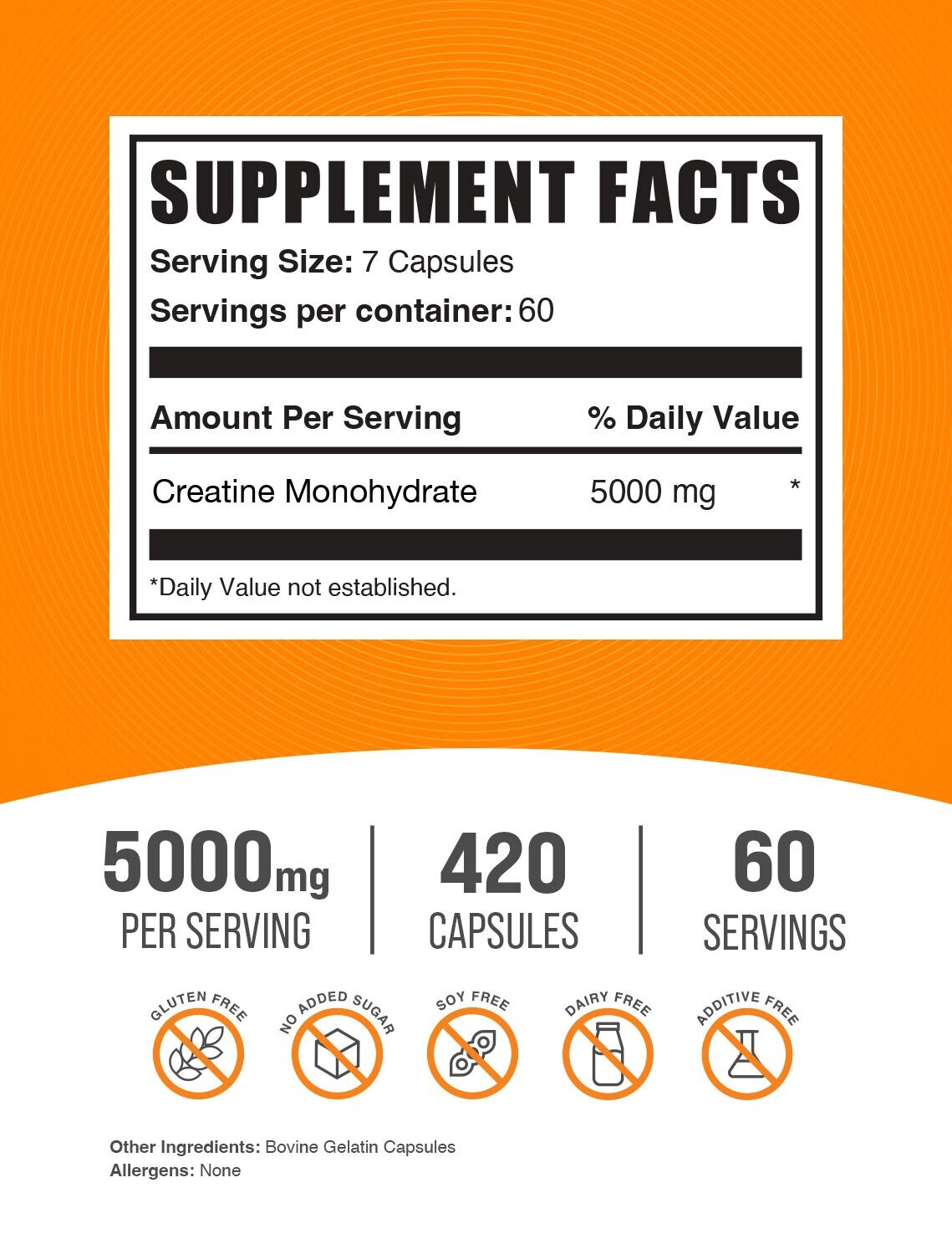 BulkSupplements Creatine Monohydrate 420 Capsules – 5000mg Per Serving