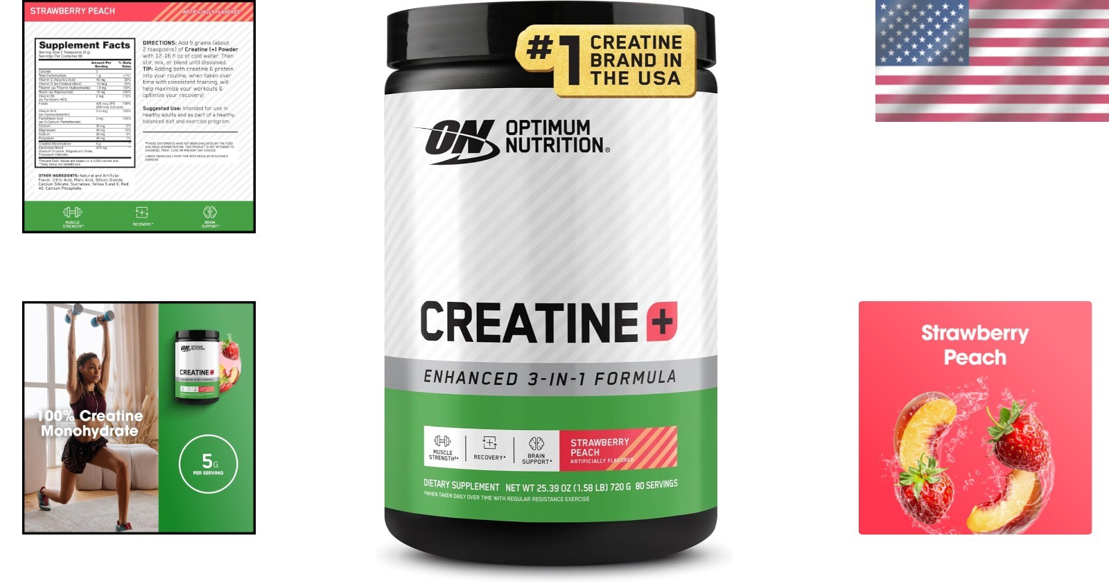 Strawberry Peach Creatine Monohydrate Powder – 80 Servings for Muscle Strength