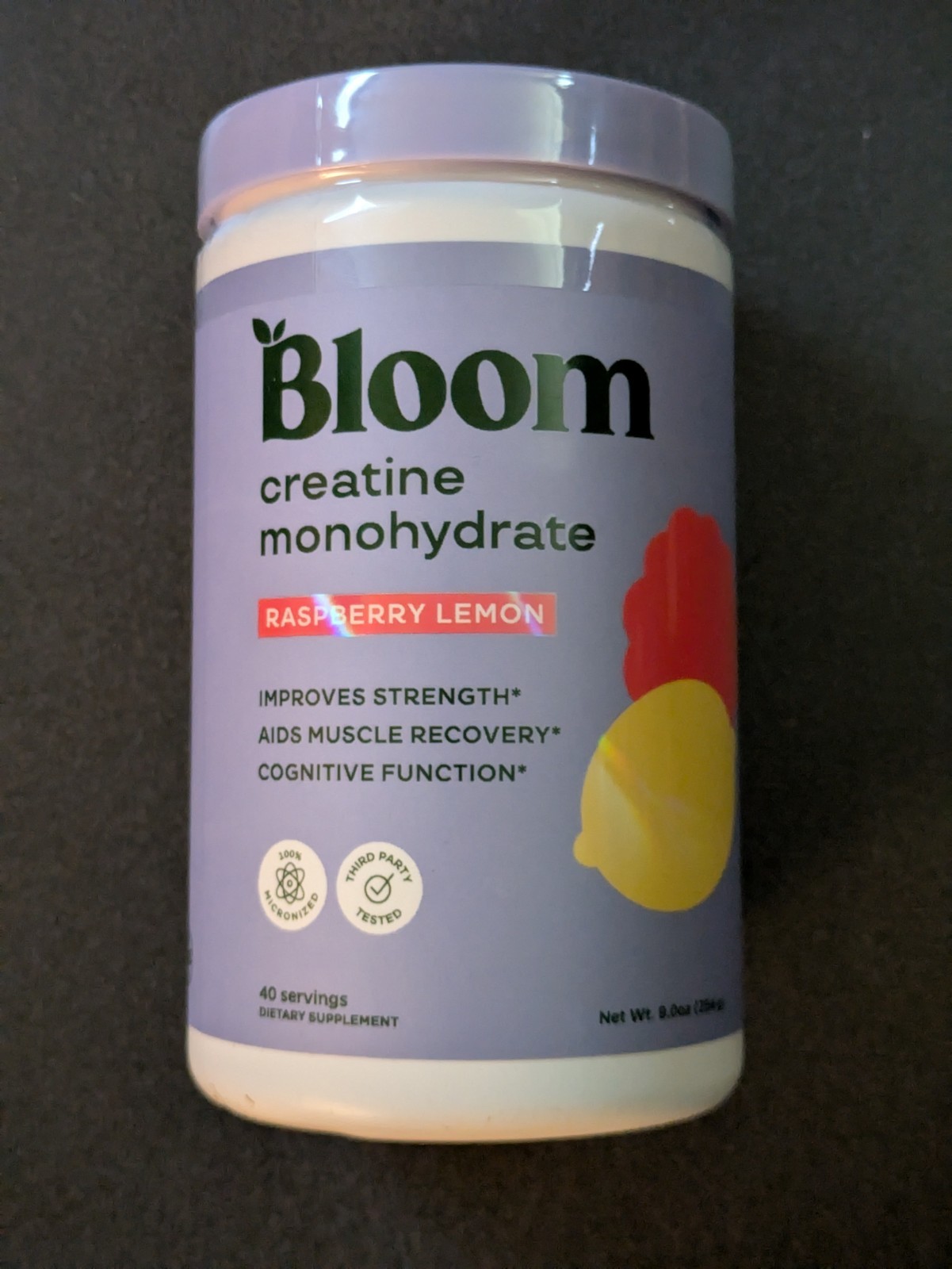 Bloom Nutrition Creatine Monohydrate Powder Raspberry Lemon Flavor 40 Servings