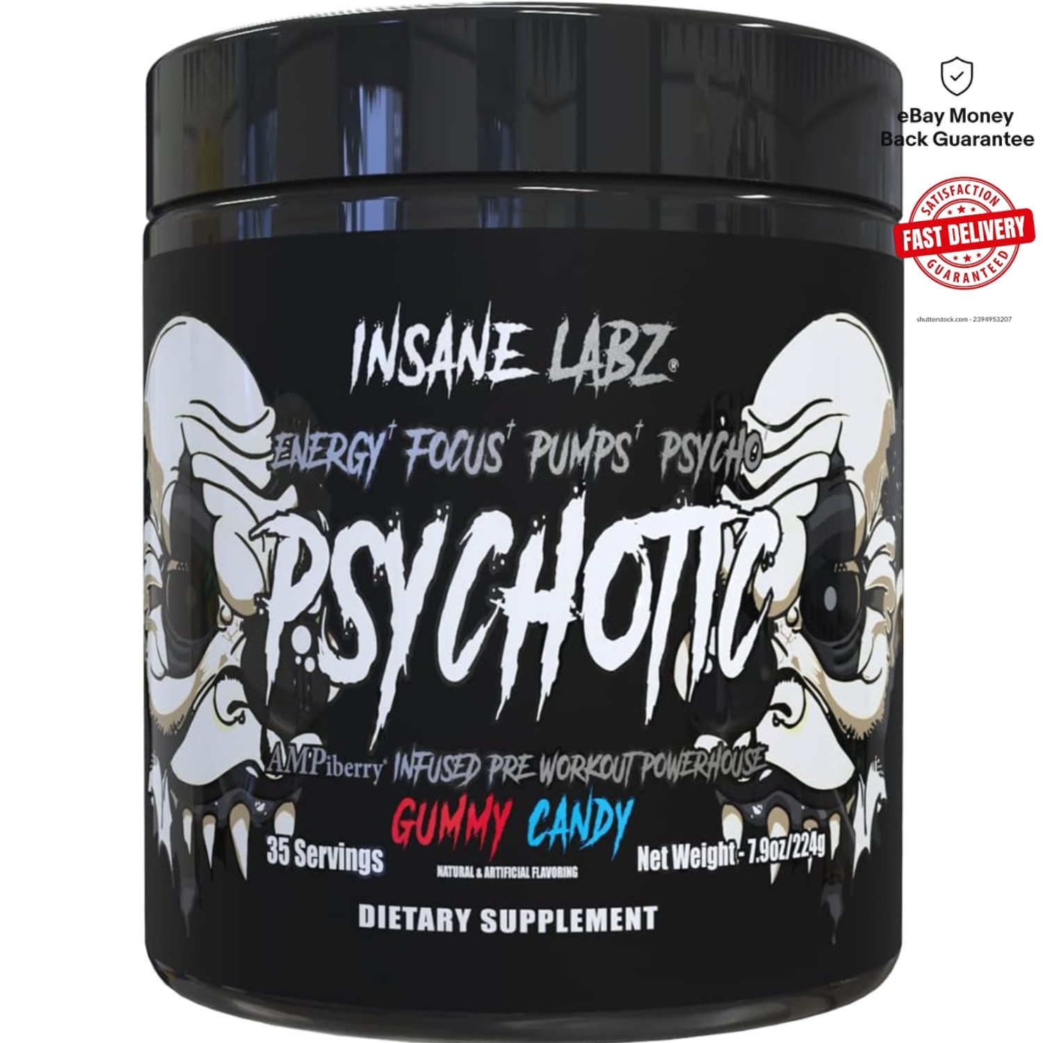 Creatine-Loaded Psychotic Black Pre Workout – Gummy Candy Flavor, 35 Servings