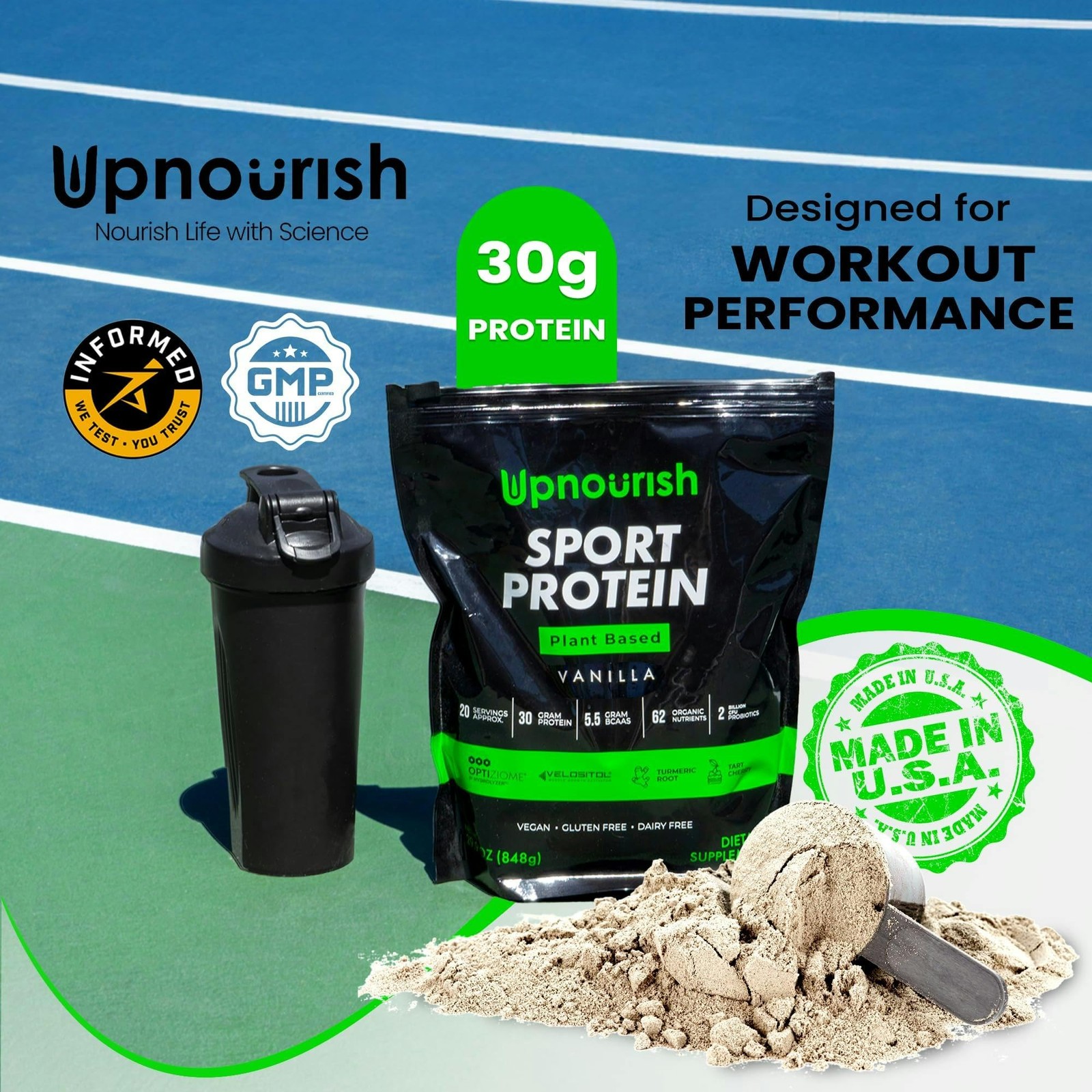 Vegan Sport Protein Powder Vanilla – 30g Plant Based Protein, VELOSITOL, BCAAs,
