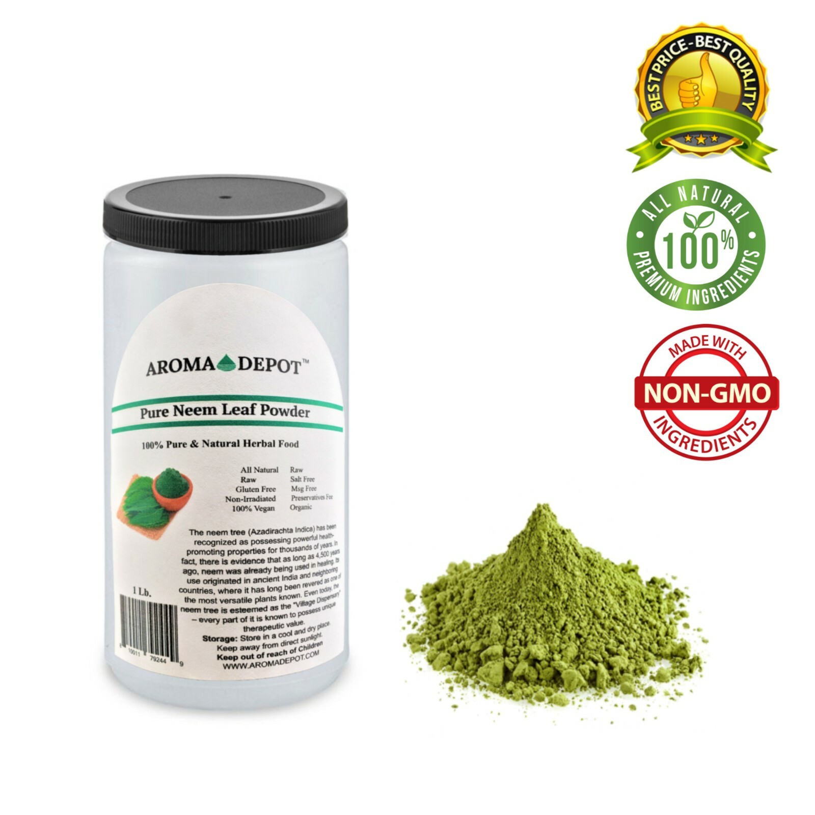 1lb Neem Powder Dried Leaf JAR Pure & Natural Raw (Azadirachta indica) Eczema