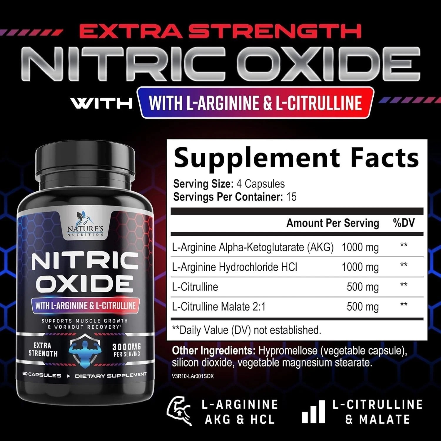 Nitric Oxide Booster Extra Strength 3000mg – L Arginine 3X Strength Nitric Oxide