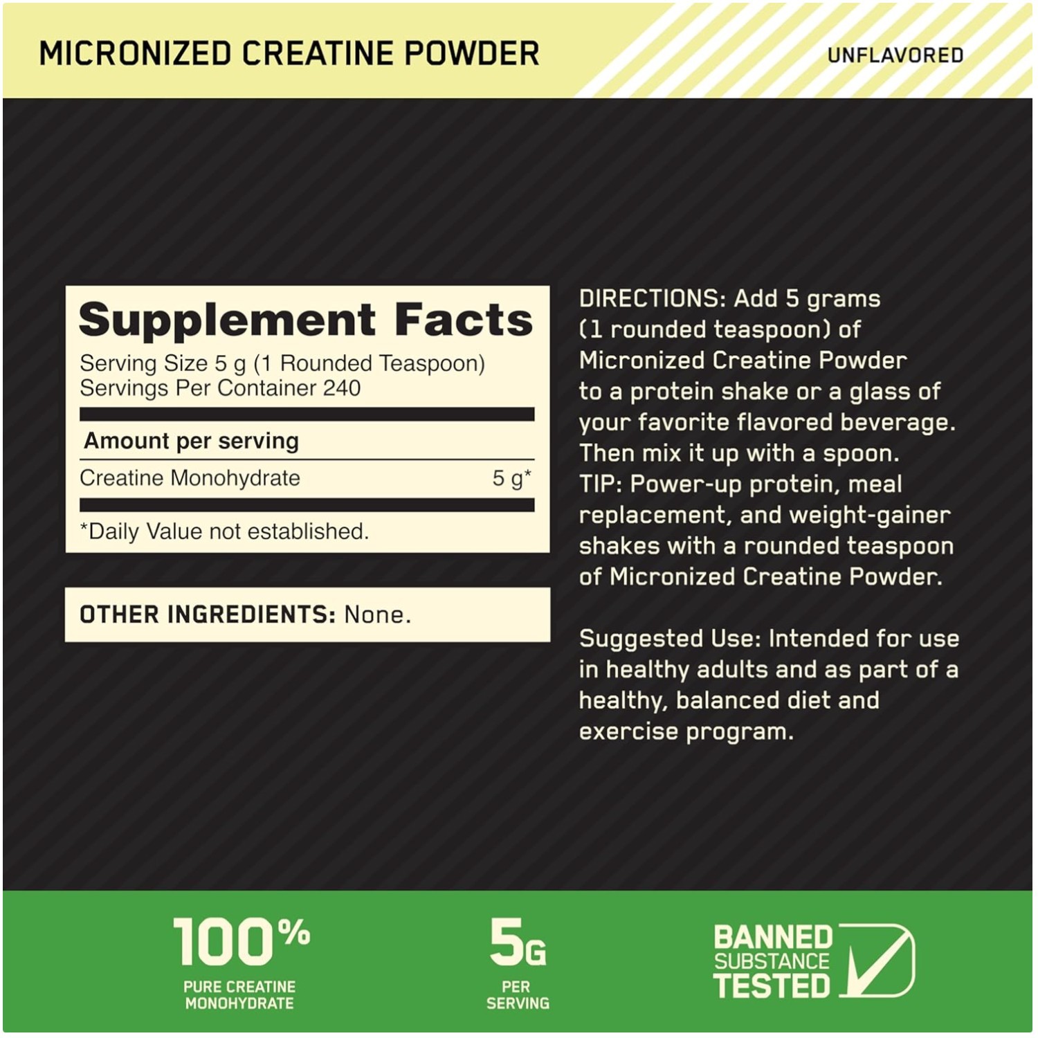 Pure Micronized Creatine Powder, Unflavored – 240 Servings