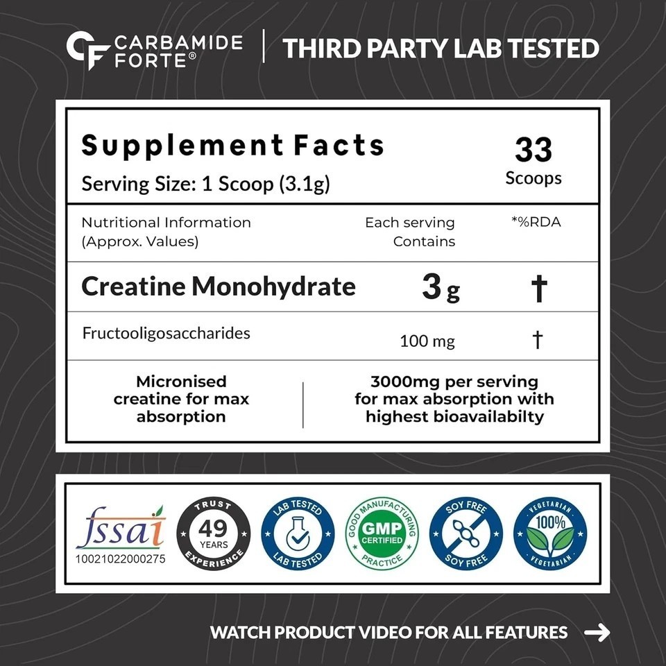 Creatine Micronized Monohydrate Powder | Unflavoured – 33 Servings – 103g