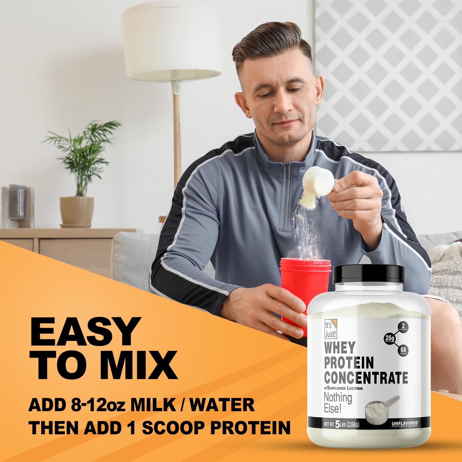 It’s Just 100% Whey Protein Concentrate, Made in USA, Premium WPC80, No Adde…