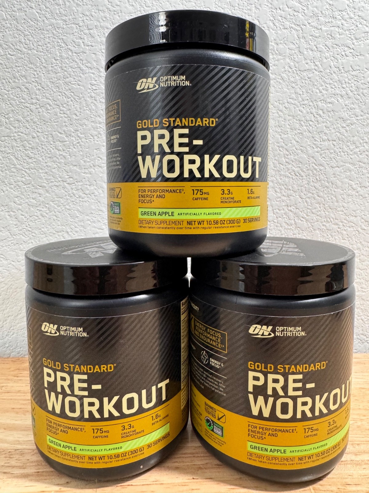 3x ON Optimum Nutrition Gold Standard Green Apple Pre Workout Powder