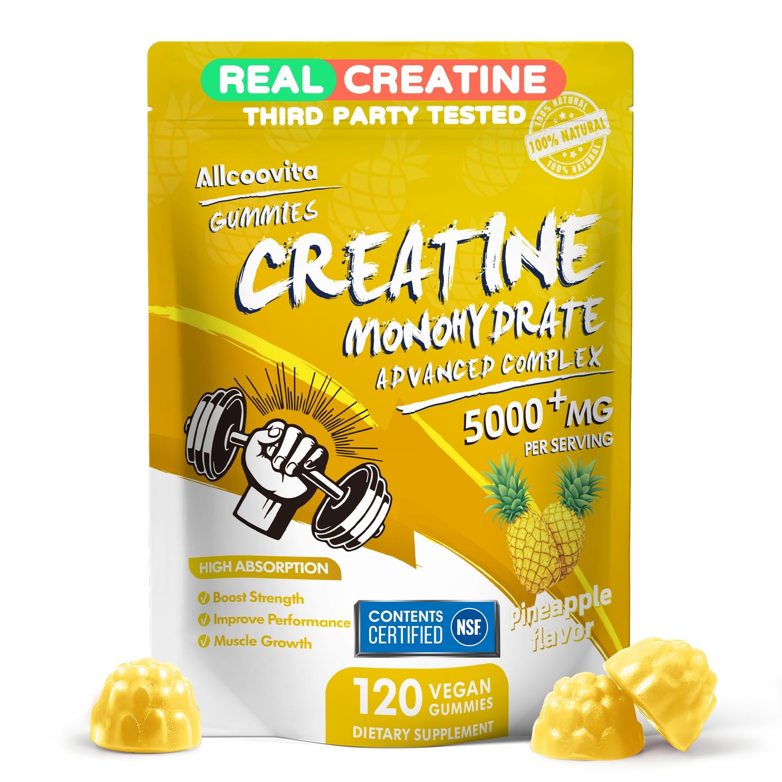 NSF Certified Creatine Gummy – Creatine Monohydrate Gummies 5000mg for Men & …