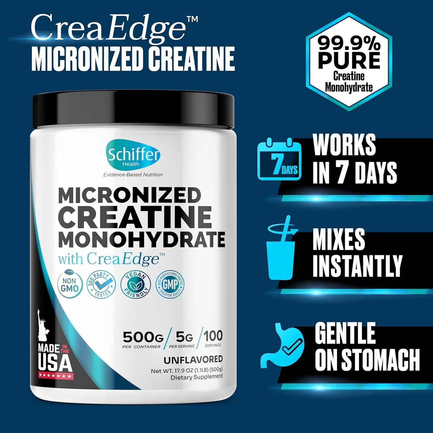 Creatine Monohydrate Powder 500g – Supports 1.12 Pound (Pack of 1), White
