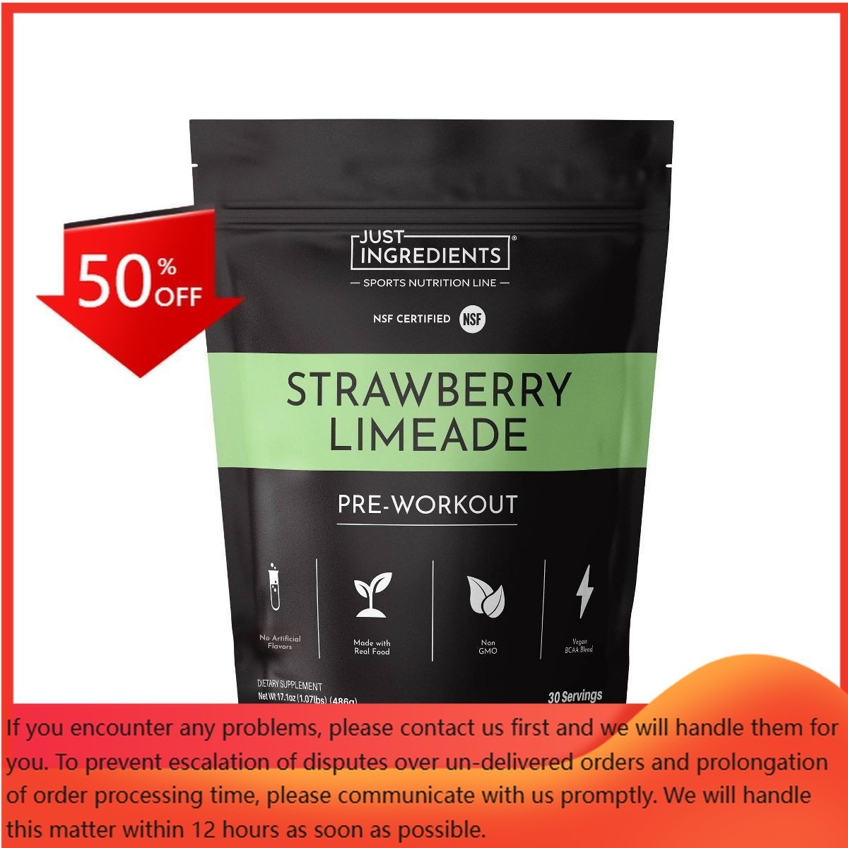 Just Ingredients Strawberry Limeade Pre-Workout Powder (NSF) – 30 Servings