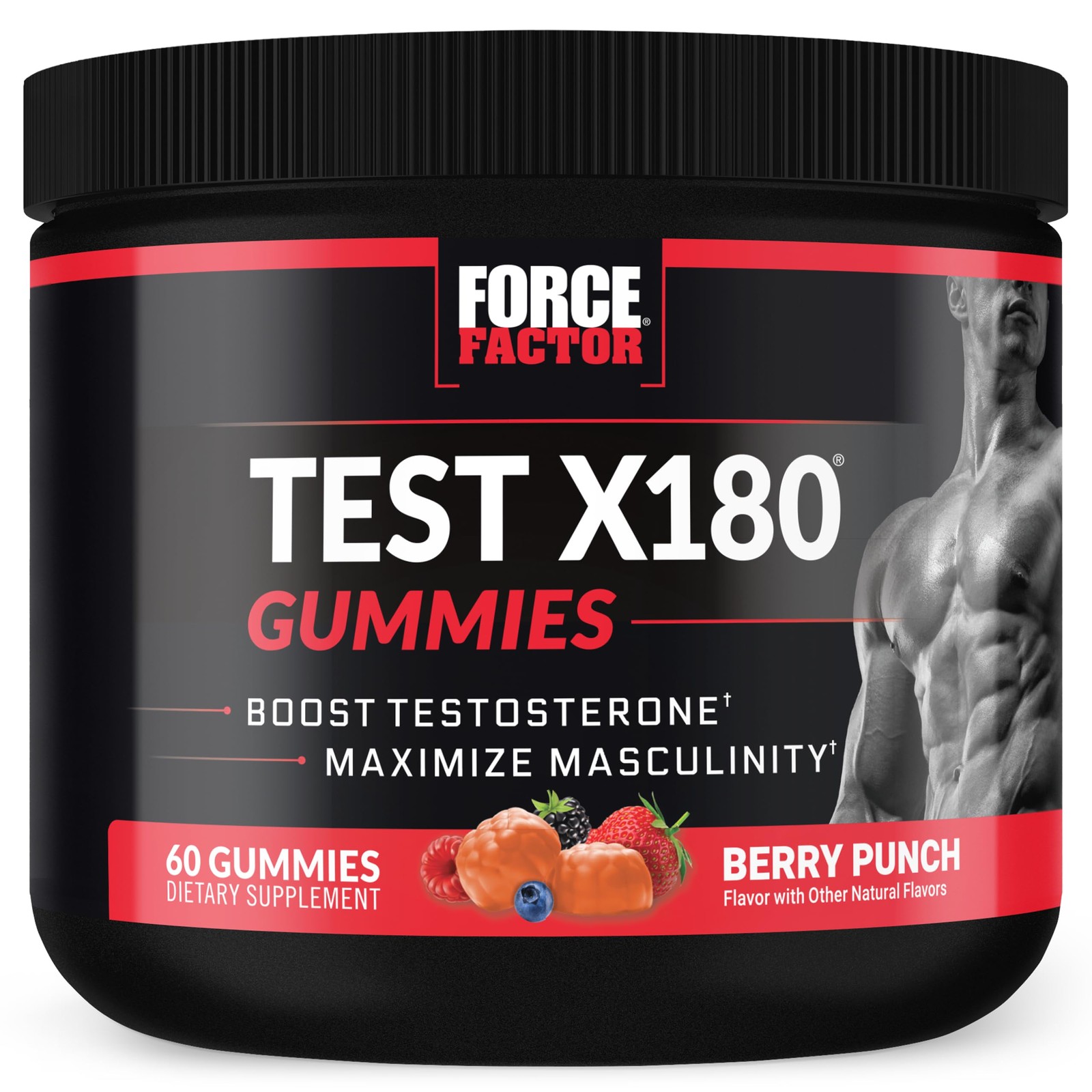 Force Factor Test X180 Gummies Testosterone 60 Count (Pack of 1), Black
