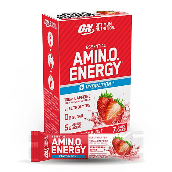 Optimum Nutrition Amino Energy Strawberry Burst Stick Packs 7 Sticks ~ Exp 9/27