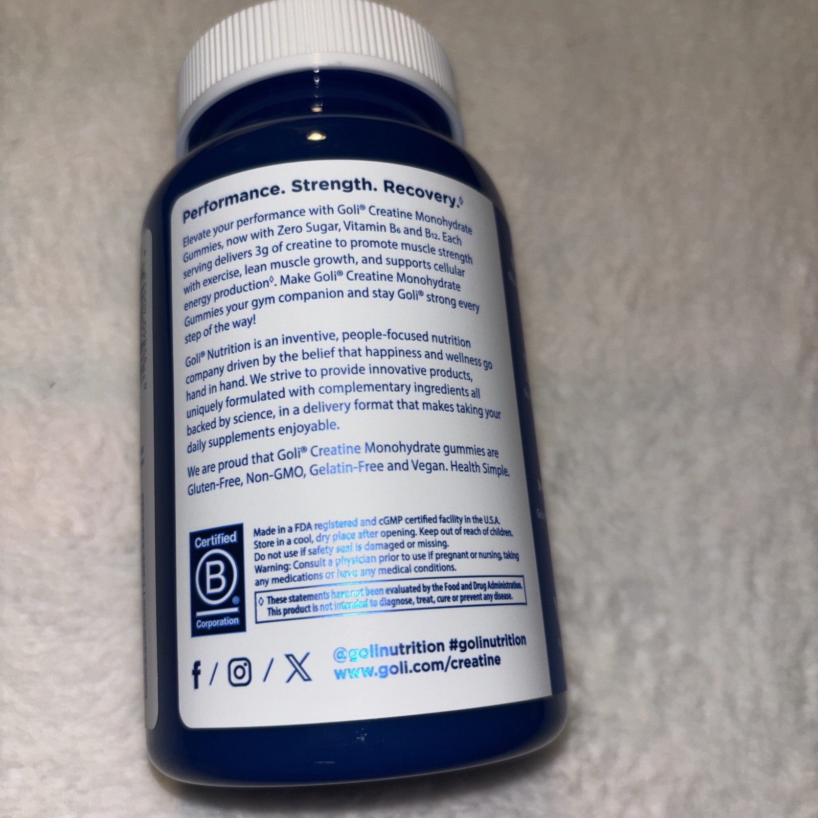 Zero Sugar Creatine Monohydrate Gummies Performance Supplement Support 60Ct