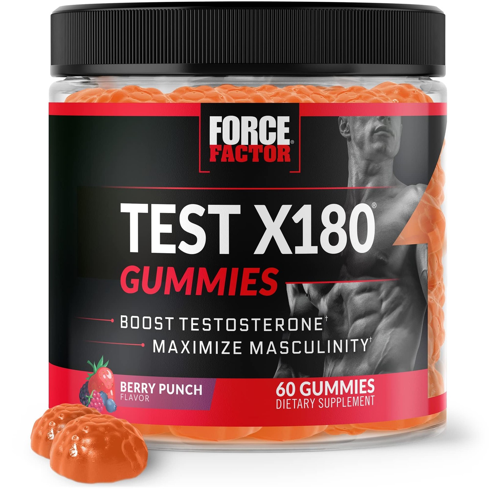 Force Factor Test X180 Gummies Testosterone 60 Count (Pack of 1), Black