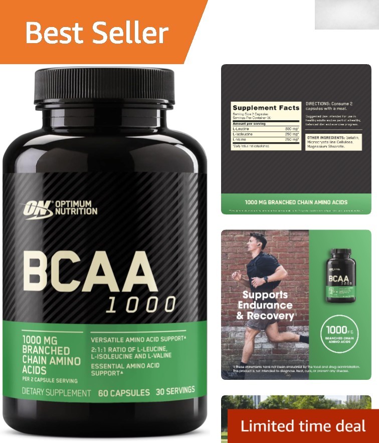 Unflavored BCAA Capsules 1000mg – Convenient 60 Count for Enhanced Fitness