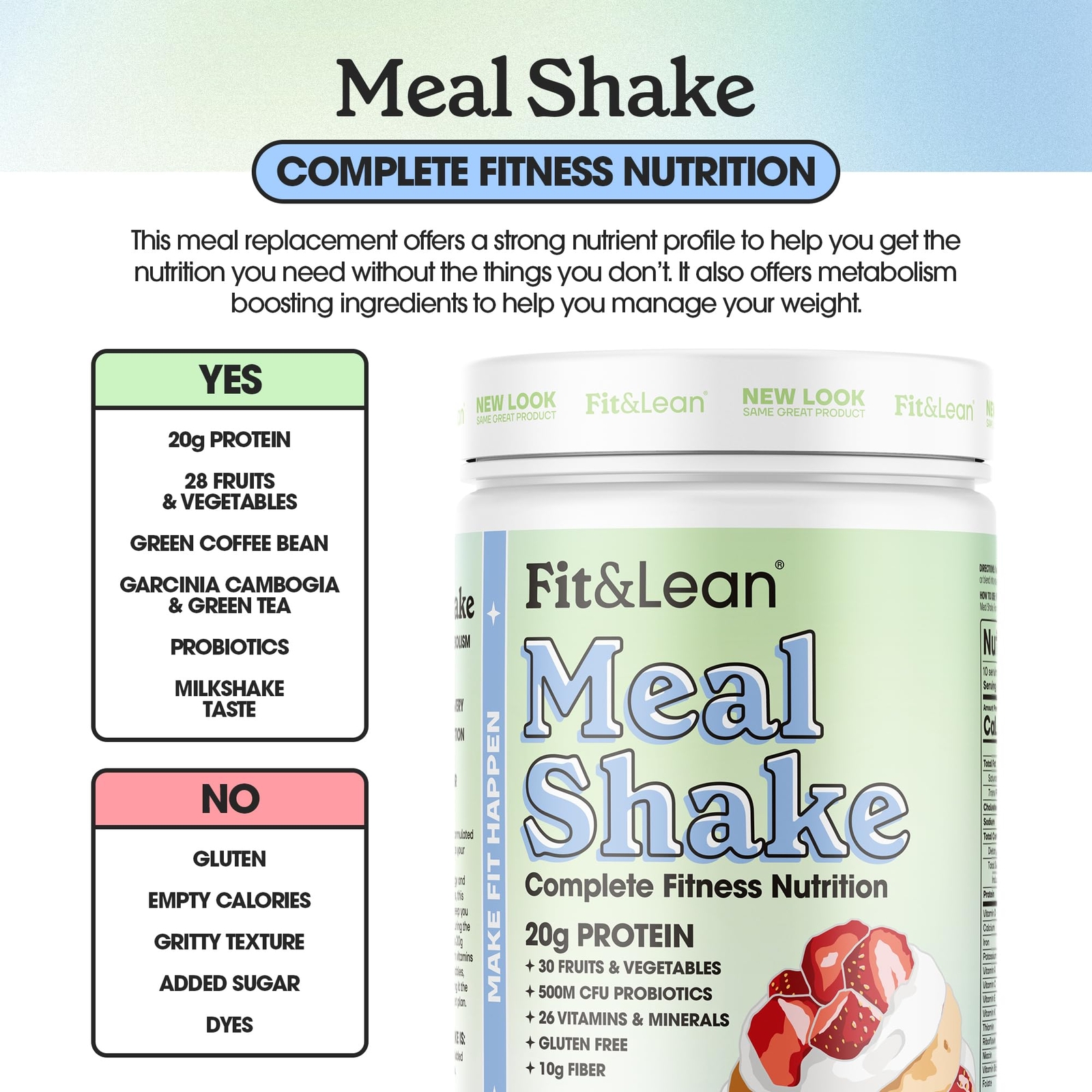 Fit & Lean Meal Shake Fat Burning Meal Replacement Protein Fiber Probiotics S…