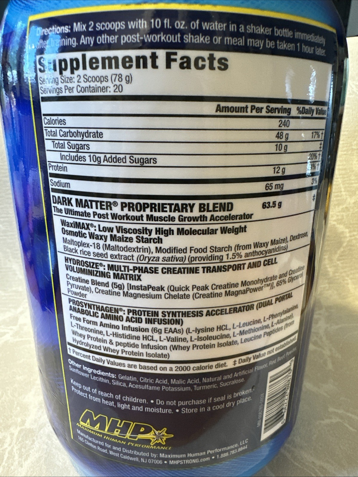 MHP Dark Matter Post Workout,muscle GrowthAcceleratorw Fruit Punch 3.44lbs