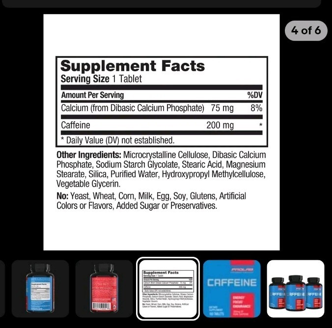 Prolab Caffeine Tablets 200mg 100ct. | Energy Support, Helps Enhance Endurance