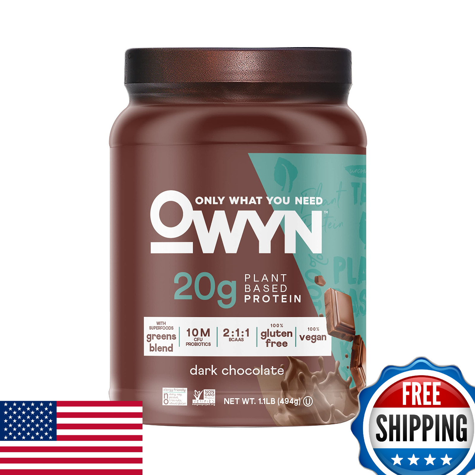 OWYN Only What You Need Plant-Based Protein Powder Dark Chocolate 1.17lbs