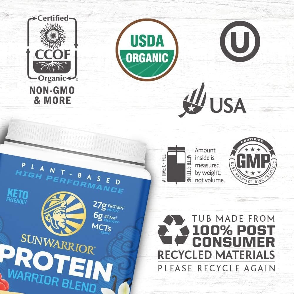 Sunwarrior Vegan Protein Powder with BCAA Organic Hemp Seed Protein, 375g