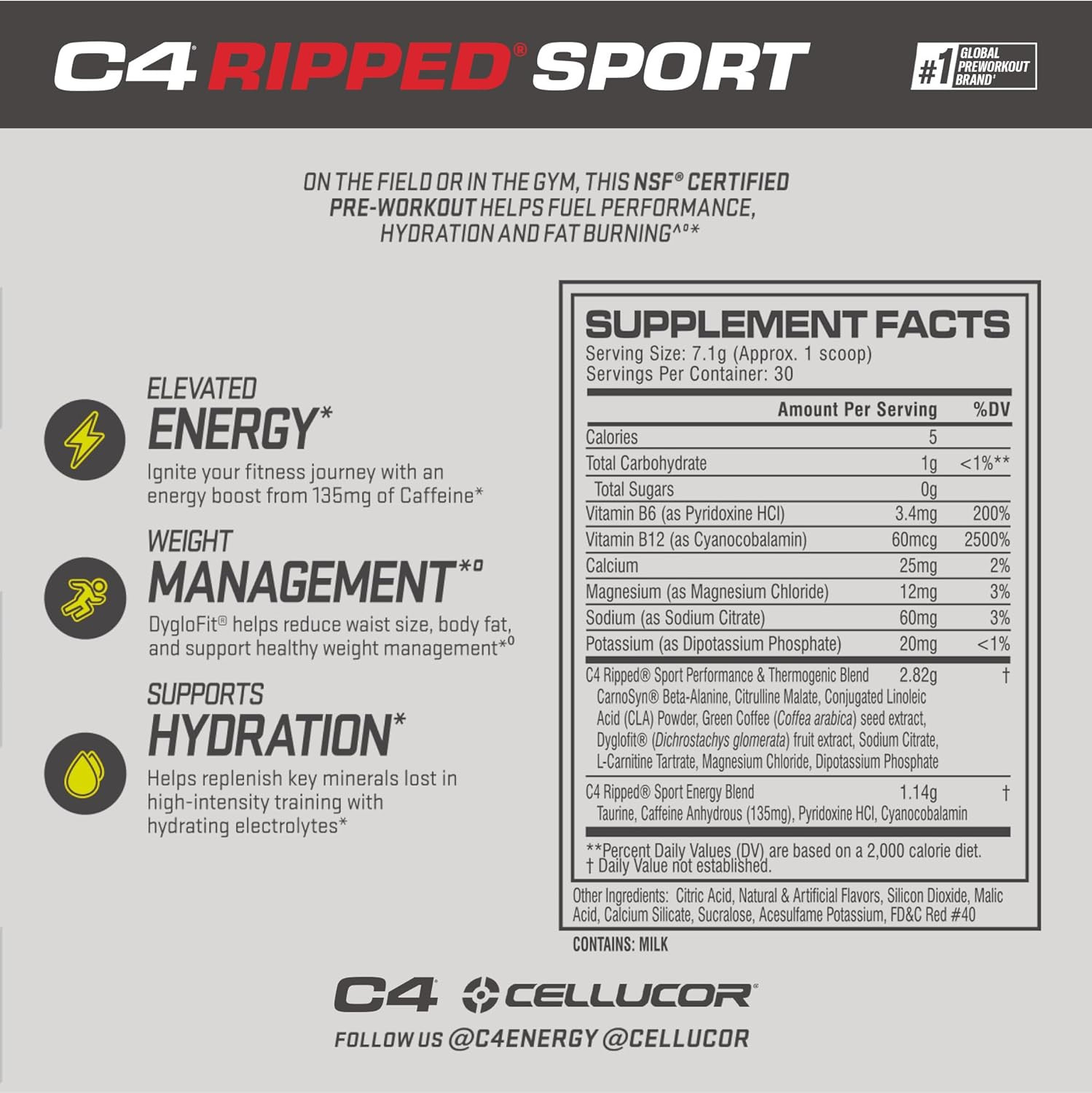C4 Ripped Sport Pre Workout Powder Fat Burner – NSF Certified for Sport + Sug…