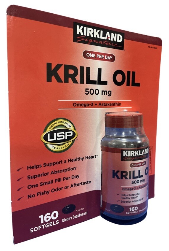 KIRKLAND Krill Oil 500 mg Omega-3 + Astaxanthin 160 Softgels