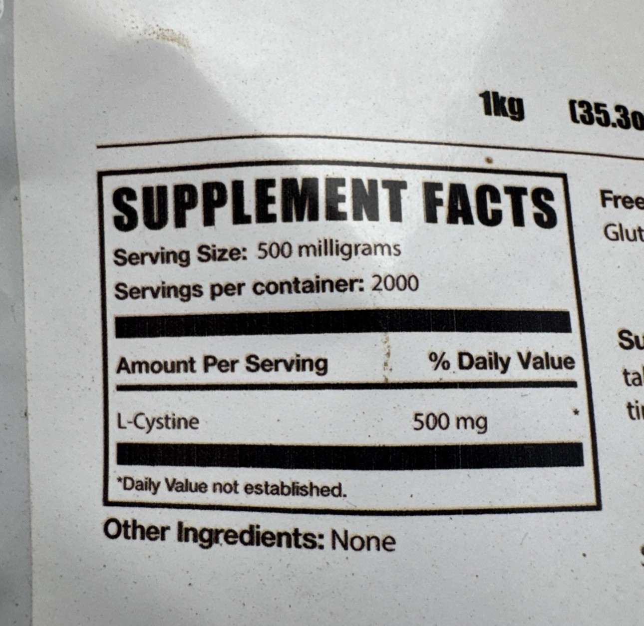 BulkSupplements L-Cystine Powder – 500mg per Serving 1KG Bag