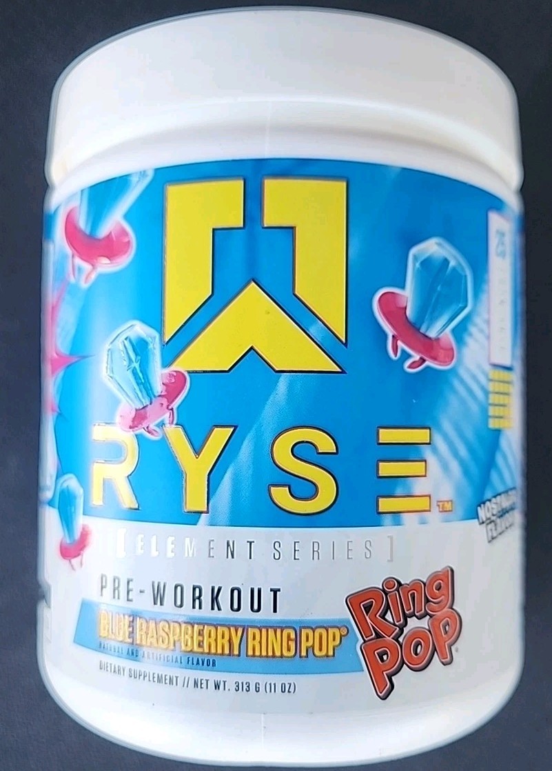 RYSE Pre Workout Powder 25 Servings Blue Raspberry Ring Pop 11.0 oz Exp 08/26