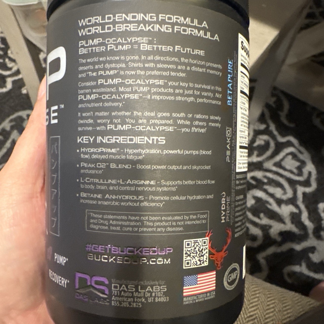 BUCKED UP Pump-Ocalypse YUZU PEACH Non-Stim PRE-WORKOUT 30 Servings Exp 10/2027