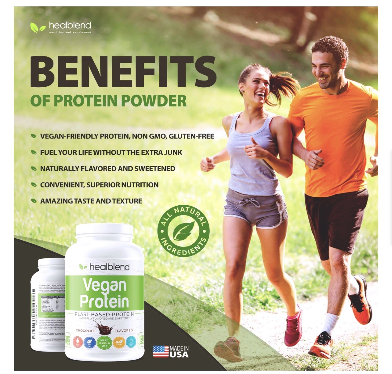 Plant-Based Protein Powder Vegan Dietary Supplement – Gluten-Free, Non-GMO