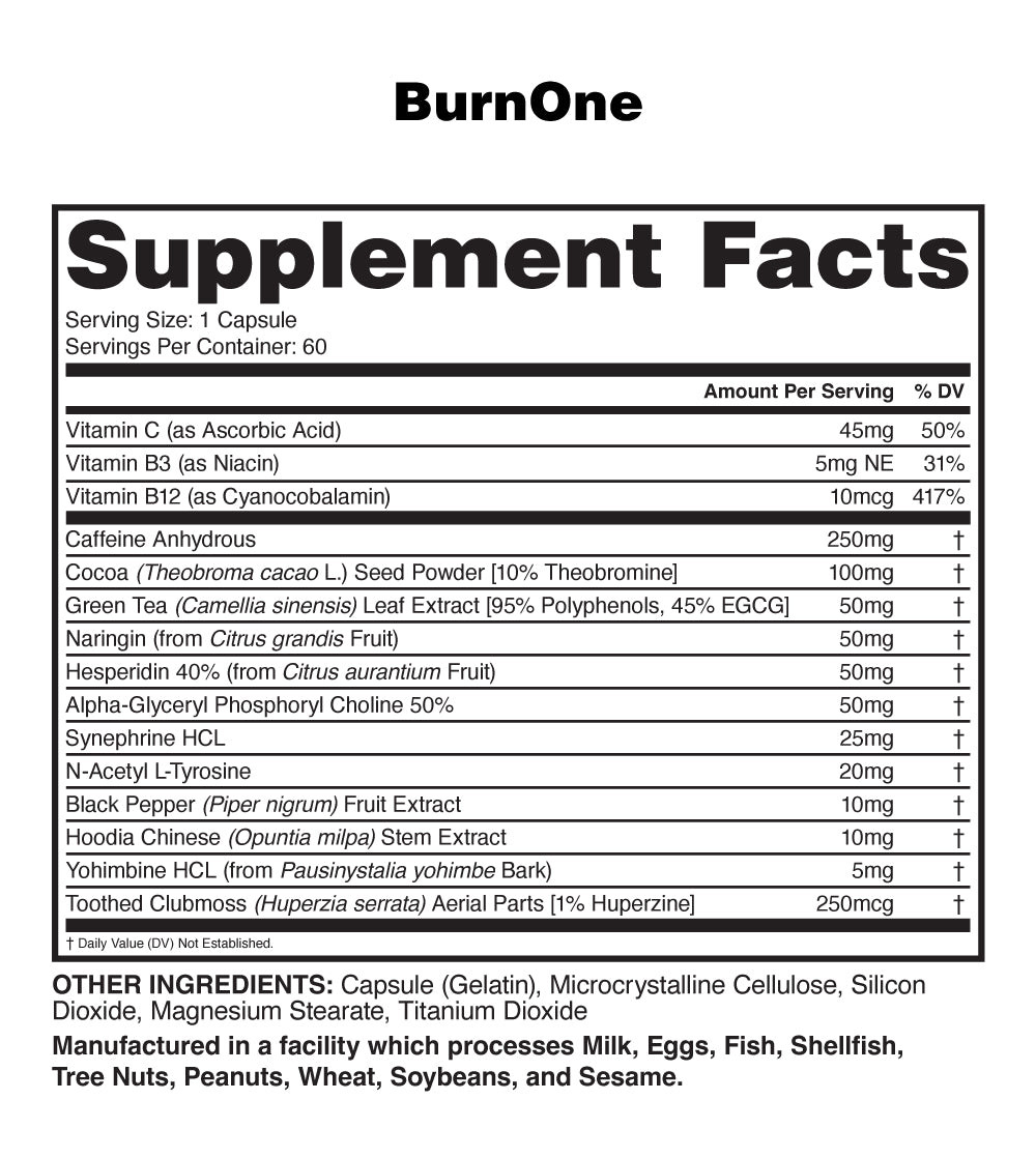 NutraOne BURN ONE 60 Capsules Thermogenic Energy Weight Loss Metabolism Diet