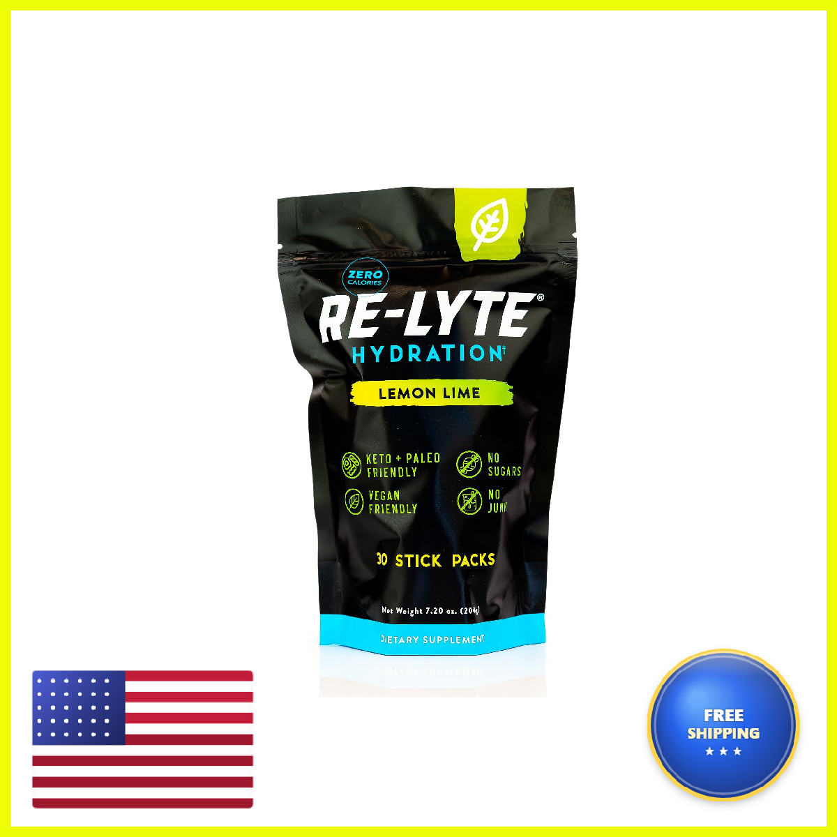 Redmond Re-Lyte Electrolyte Drink Powder Mix Lemon Lime 30 Stick Packs