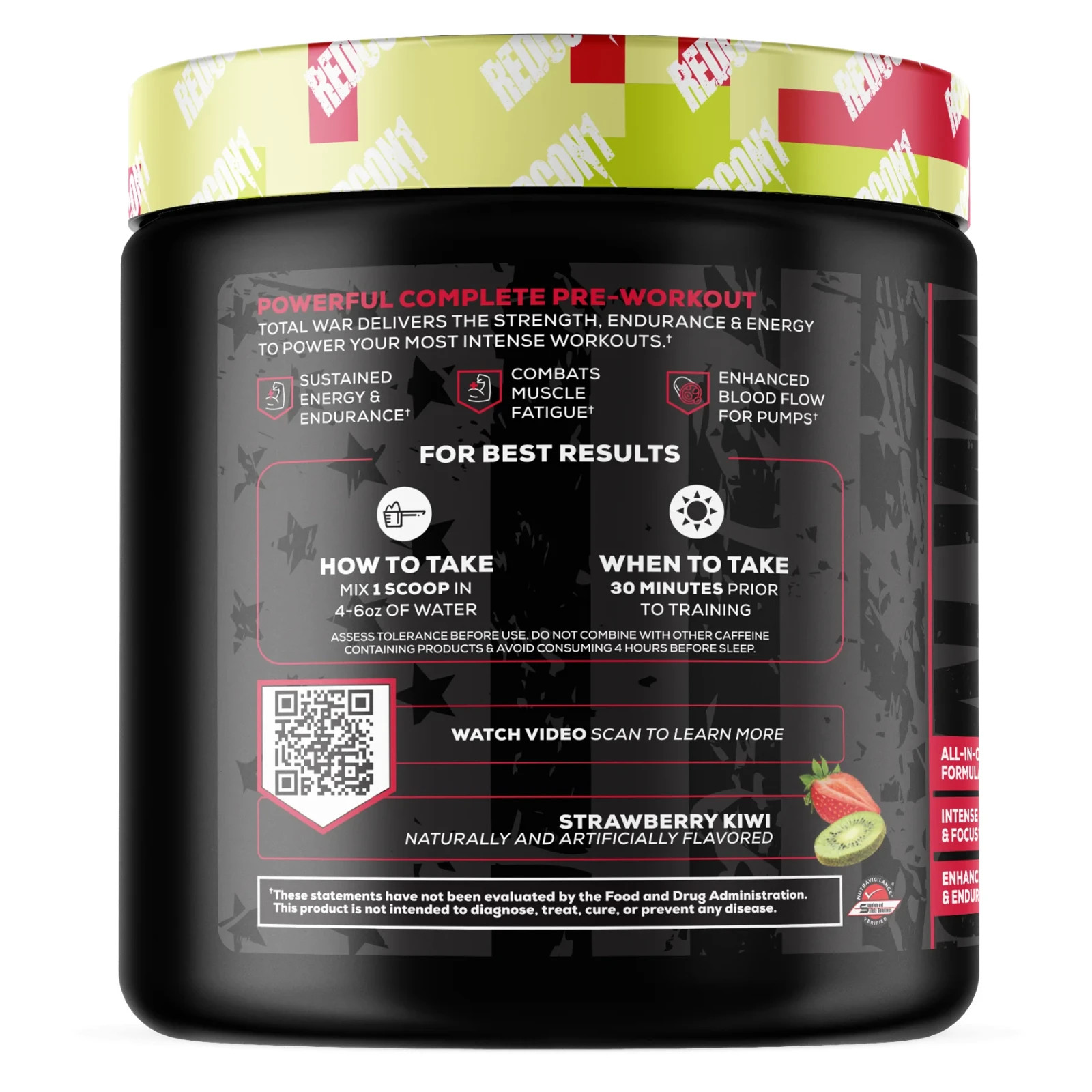 REDCON1 Total War Pre-Workout Powder Beta-Alanine & Citrulline Malate, Strawberr