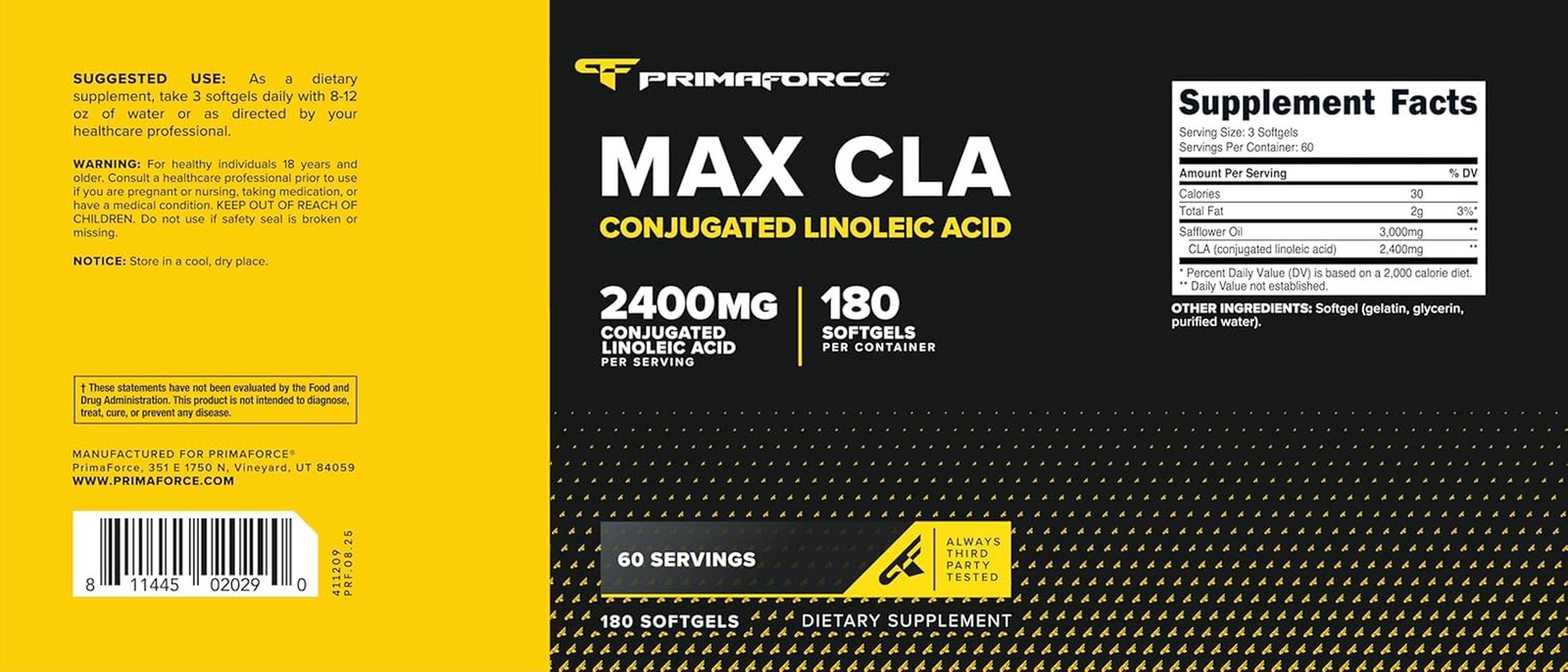 CLA 2400 Mg per Serving (180 Softgels) – Max CLA – for Men and Women, Non-Stimul