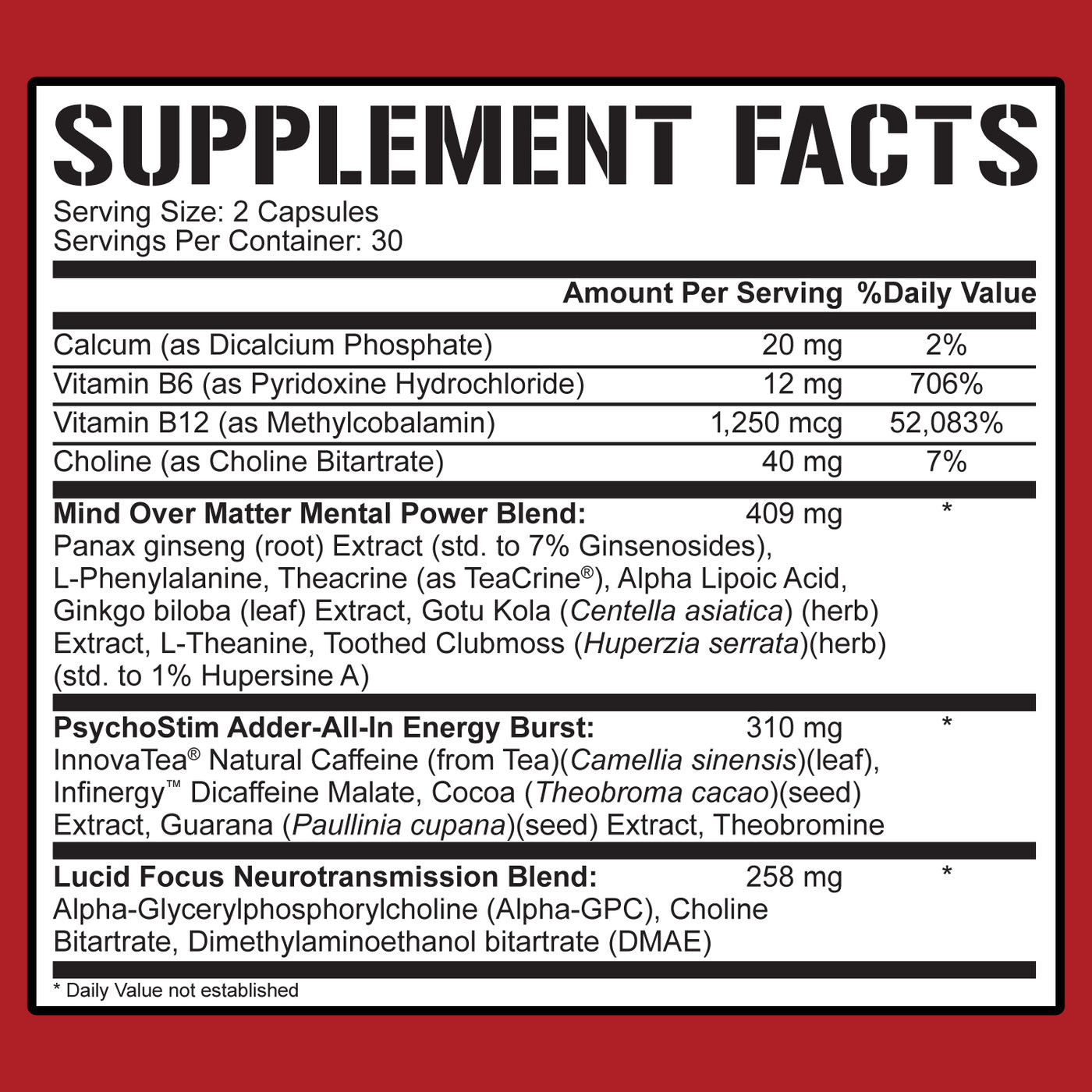 RICH PIANA 5% NUTRITION MENTALITY Nootropic Blend for Focus & Energy 60 Capsules