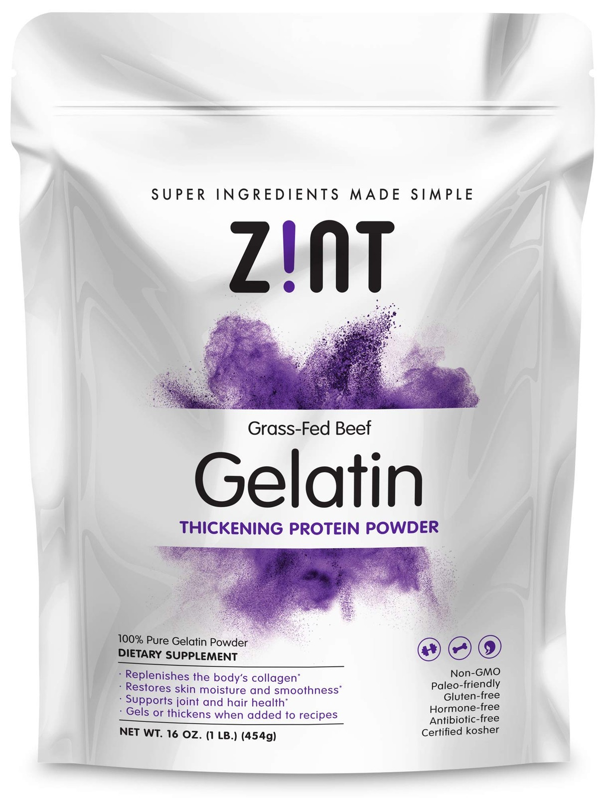 Zint Beef Gelatin Powder, Unflavored, 16 oz – Keto, Paleo, Gluten Free