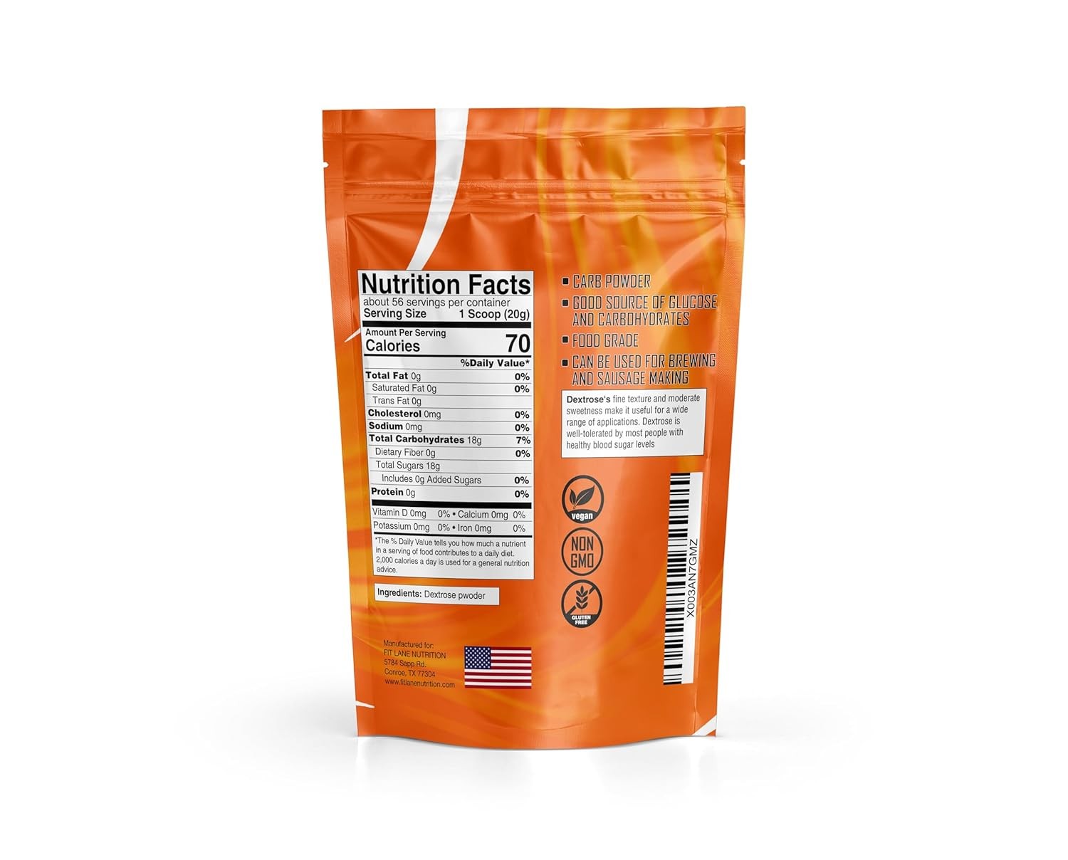 FitLane Dextrose Powder Pure Carb Ingredient Unflavored 40oz 08/27