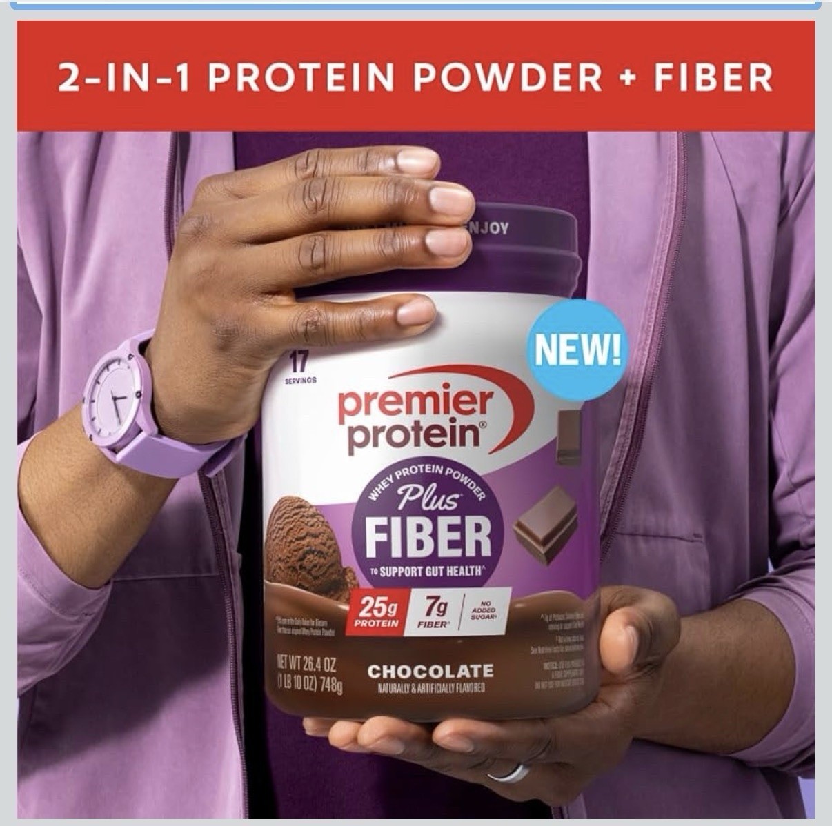 Premier Protein Powder Plus Fiber 25g Protein 7g Fiber Chocolate No Added Sug…