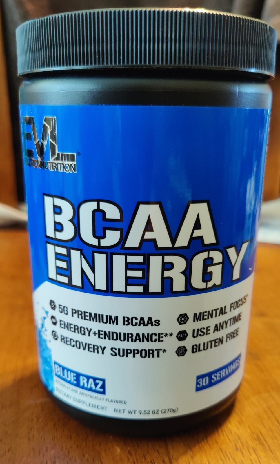 EVLution Nutrition BCAA Energy, Blue Raz, 30 servings 9.52 oz Exp 08/2024.