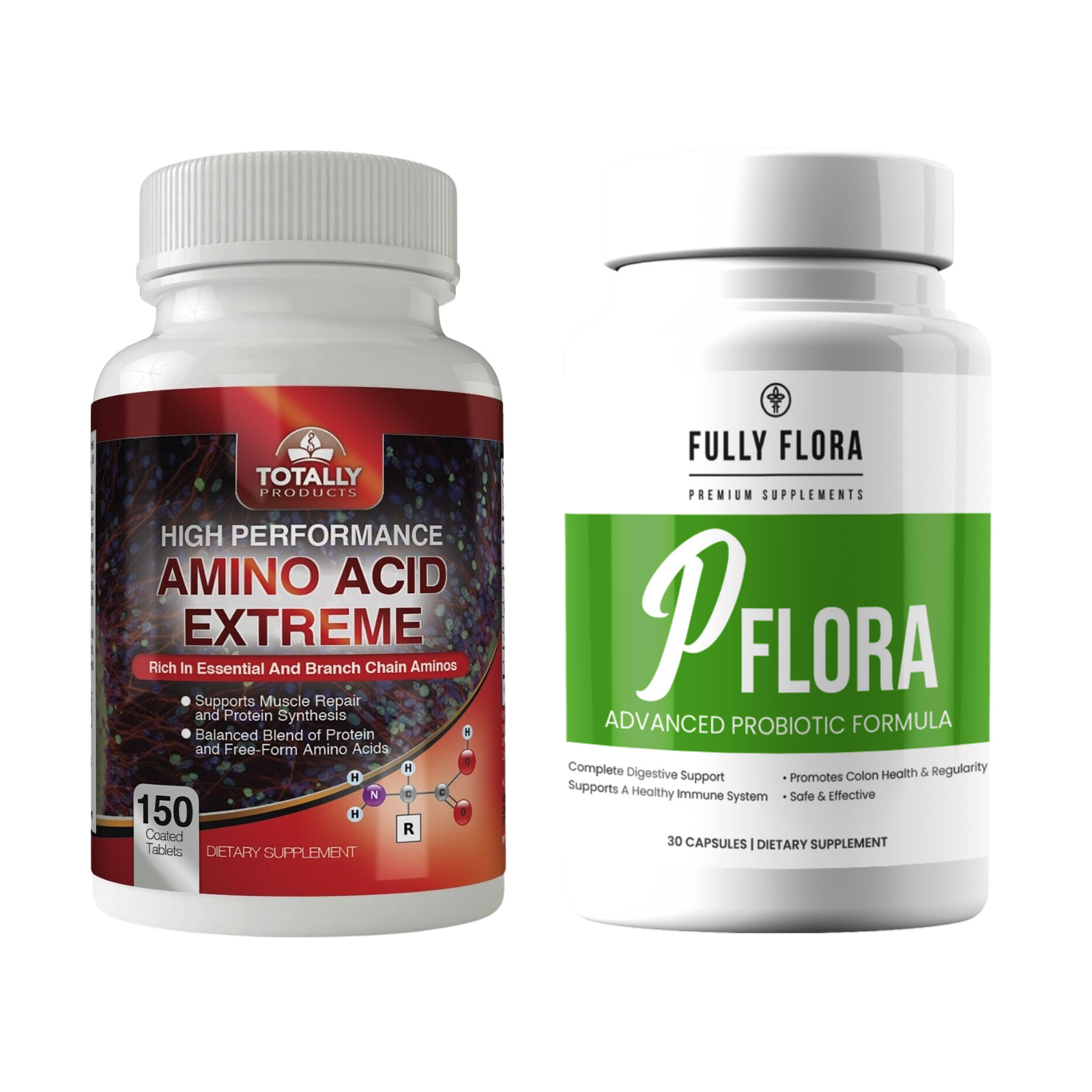 Amino Acids BCAA Muscle Growth Pills & Flora Probiotic Immune Health Supplements