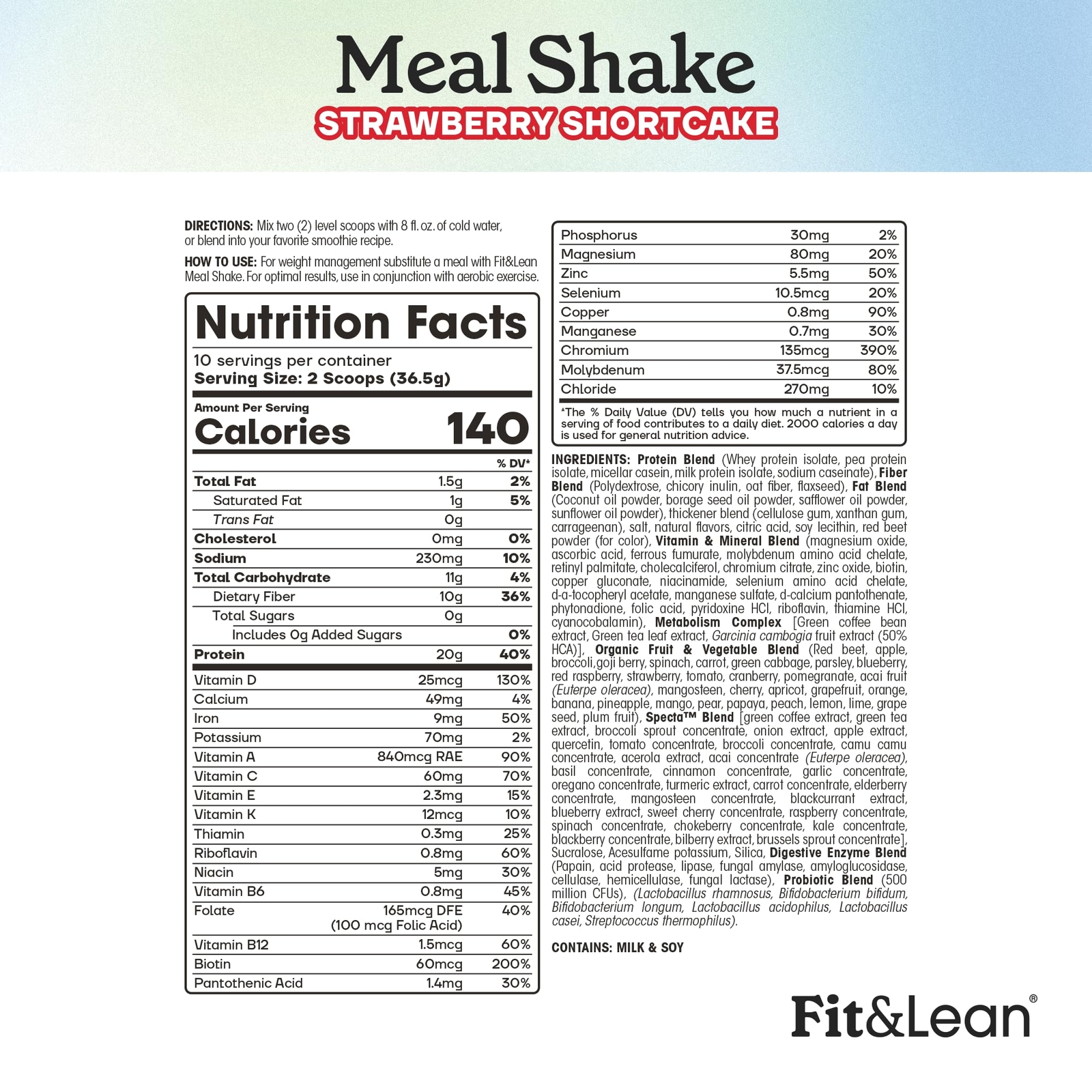 Fit & Lean Meal Shake Fat Burning Meal Replacement Protein Fiber Probiotics S…