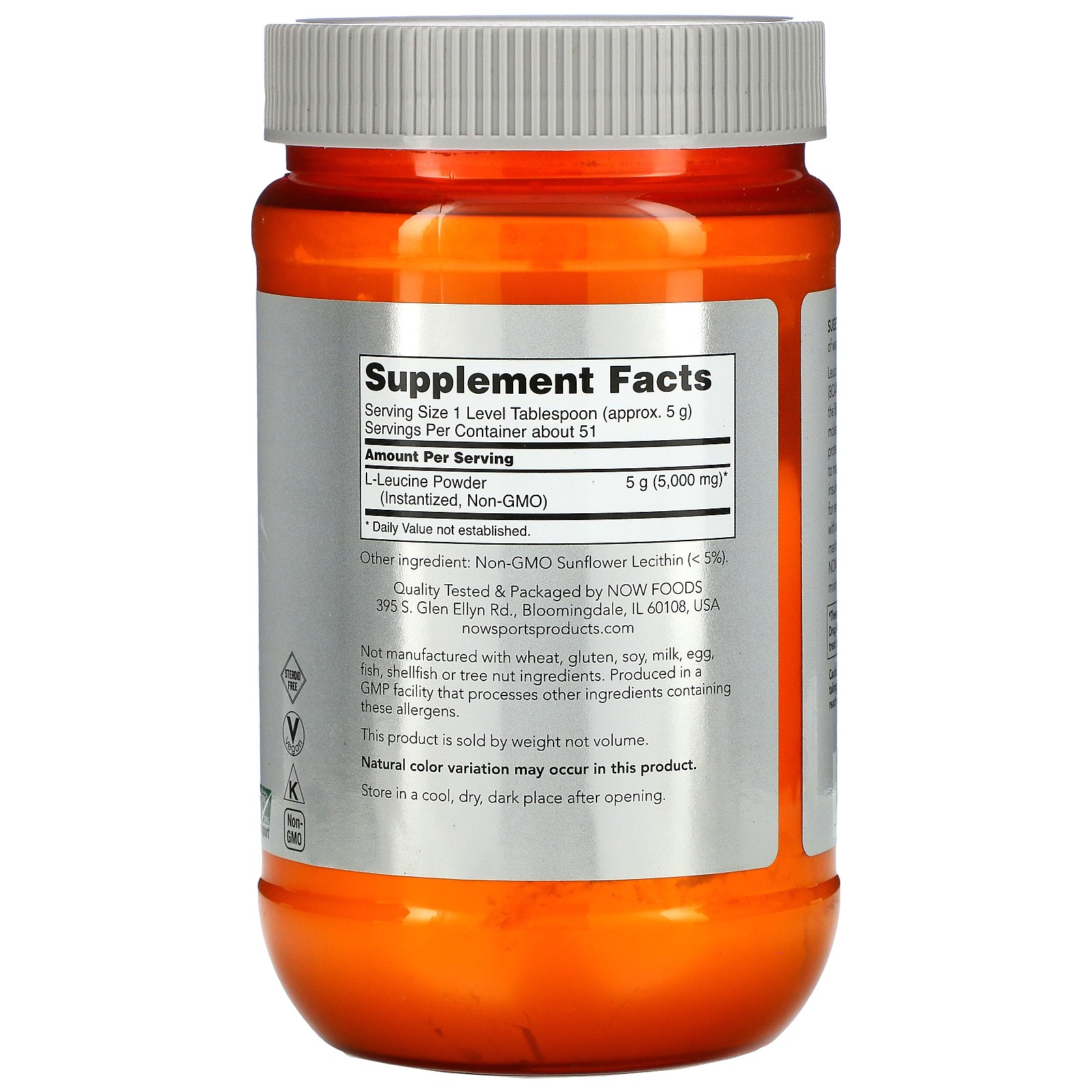 Now Foods Sports L-Leucine Powder 9 oz 255 g GMP Quality Assured, Vegan,