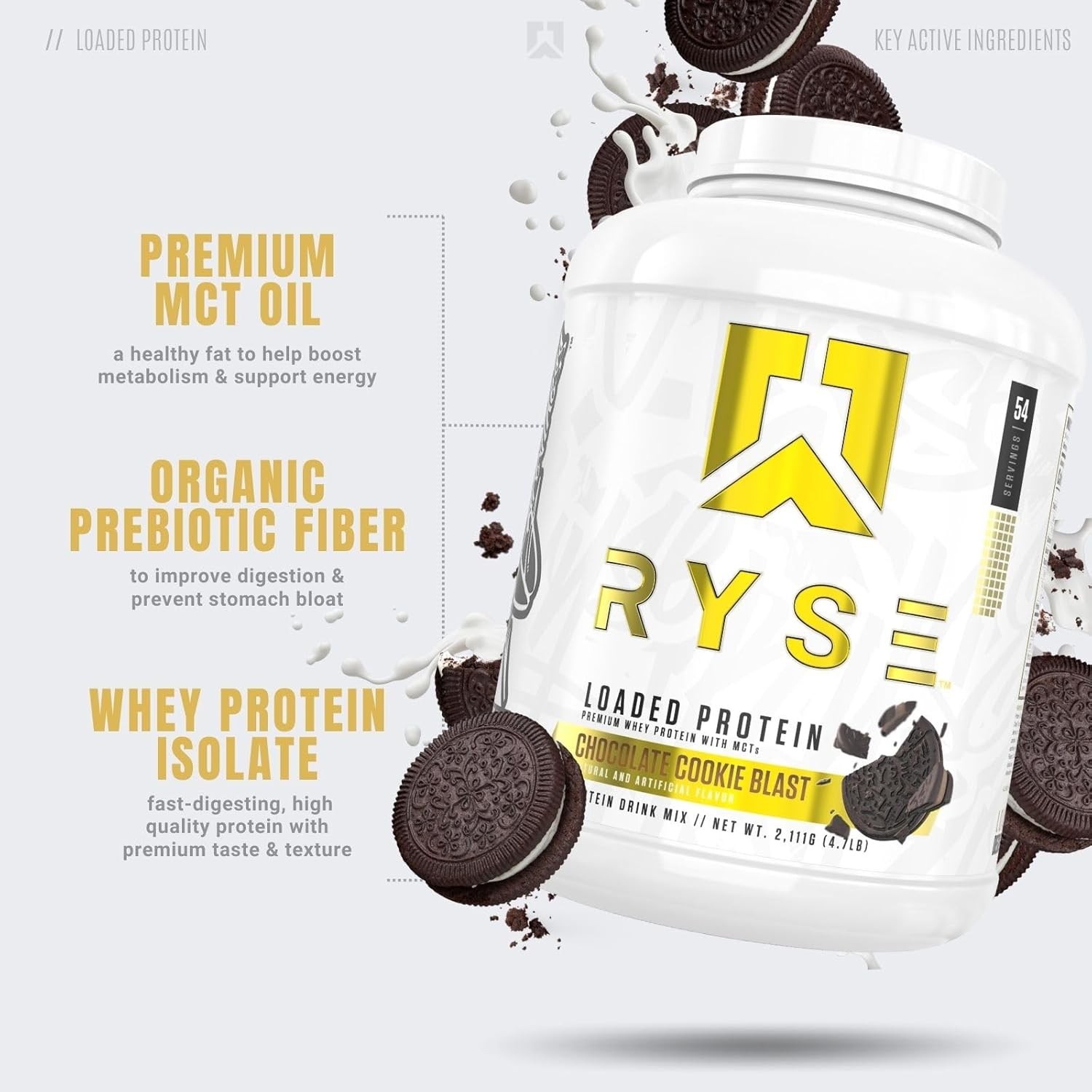 RYSE Loaded Protein Powder – Chocolate Cookie Blast – 4.7 Lb – 54 Ser Pack of 3