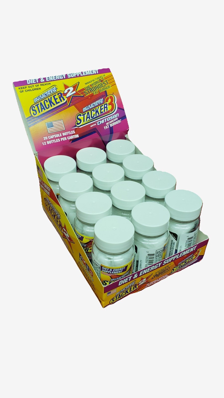 Stacker 3 Diet & Energy 12 Bottles of 20ct Bottle (Lot of 12) = 240 Capsule