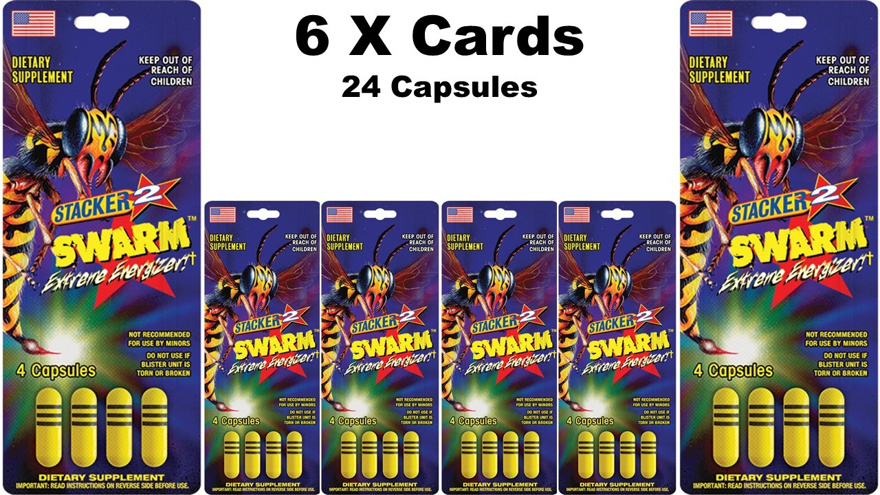 SWARM 4ct EXTREME ENERGIZER DIETARY SUPPLE (Lot 6X Cards) 24 Capsules