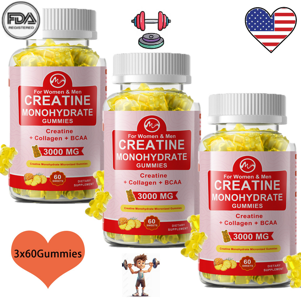 3xCreatine Monohydrate Gummies – 60Gummies -3000mg – Muscle Strength and Energy