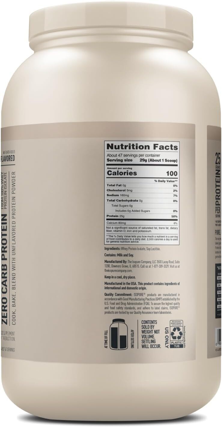 Isopure Unflavored Protein Powder 3Lb 100 Whey Protein Isolate Zero Carbs