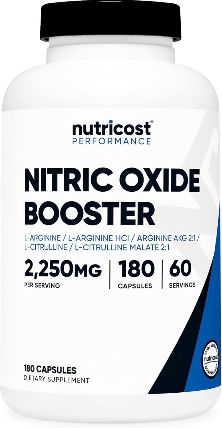 Vascular Health Support: Nitric Oxide Booster 2250mg in 180 Gluten-Free Capsules