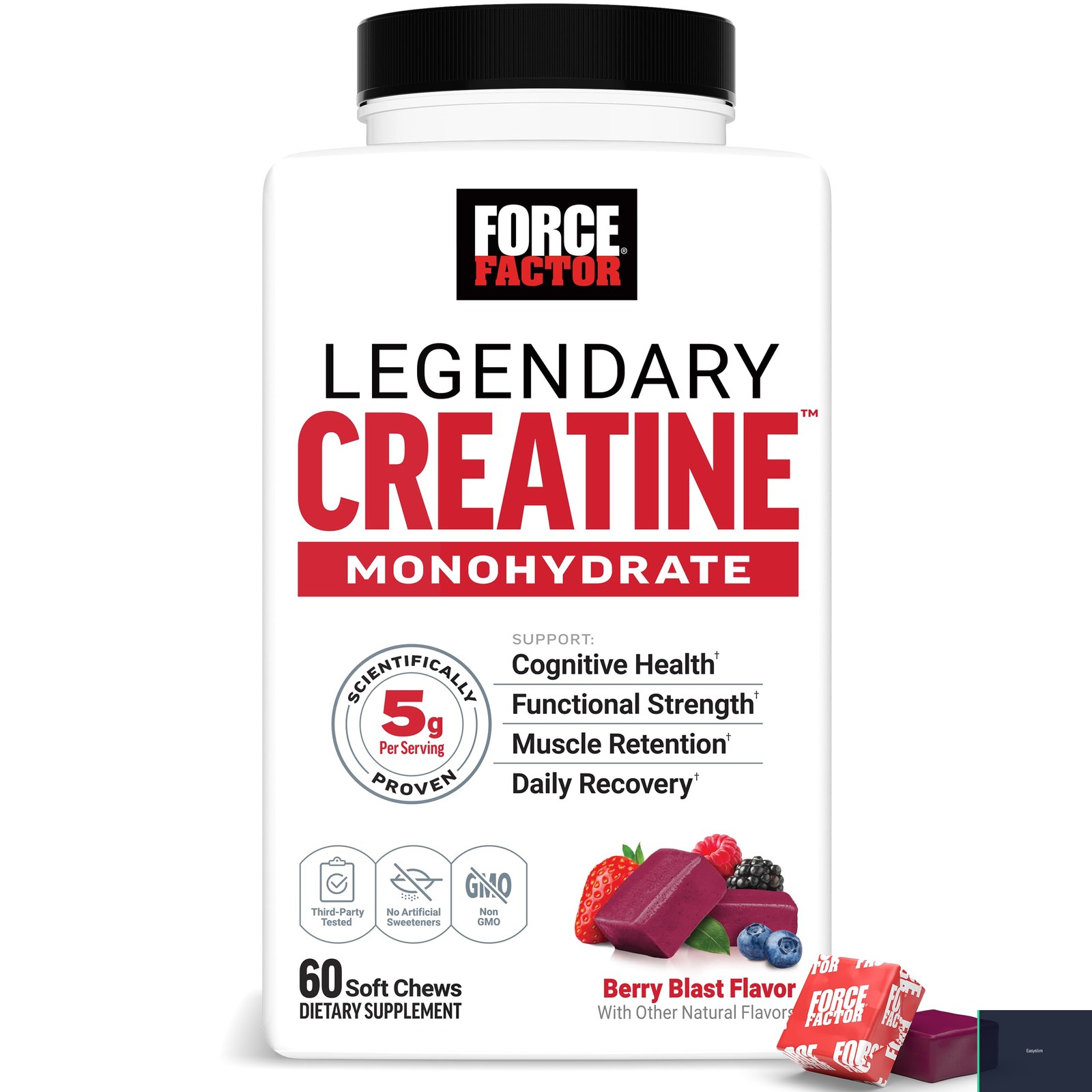 Creatine Monohydrate Chews Supplement 5g 60 Count Berry Blast Sugar-Free