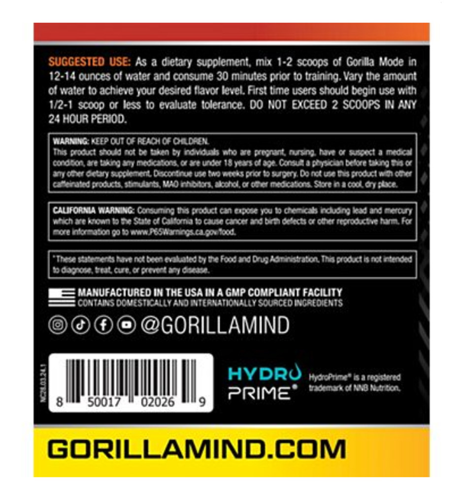 Gorilla Mode Pre-Workout Formula – Bombsicle (1.33 Lbs. / 40 Servings)